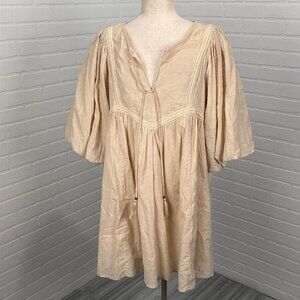 Luminary Dress Women M Beige Smock Lace Prairie Bishop Tassle‎ Boho Lagenlook